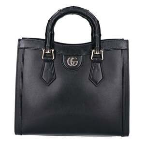 GUCCI Diana Medium Bamboo 2-Way Shoulder/Handbag (832982) in Black with Champ...